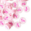 Bead 1pkg50, polymer clay, light pink / dark pink / white, 9mm flat round with awareness ribbon design image number 0