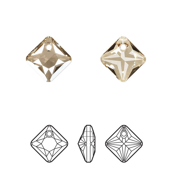 Drop 2pk crystal golden shadow, Crystal Passions® 11.5mm pendant princess cut 6431 image number 0