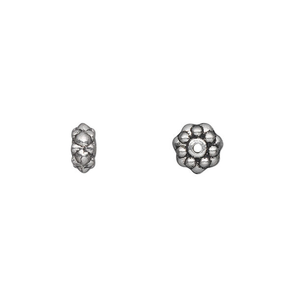 Bead, antique silver-plated "pewter" (zinc-based alloy), 7x3mm double-sided beaded rondelle. Sold per pkg of 50. image number 0