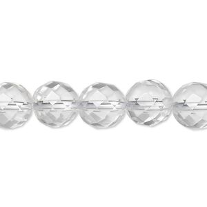 Quartz crystal 1pkg1, tumbled faceted round bead natural 8 inch 10mm