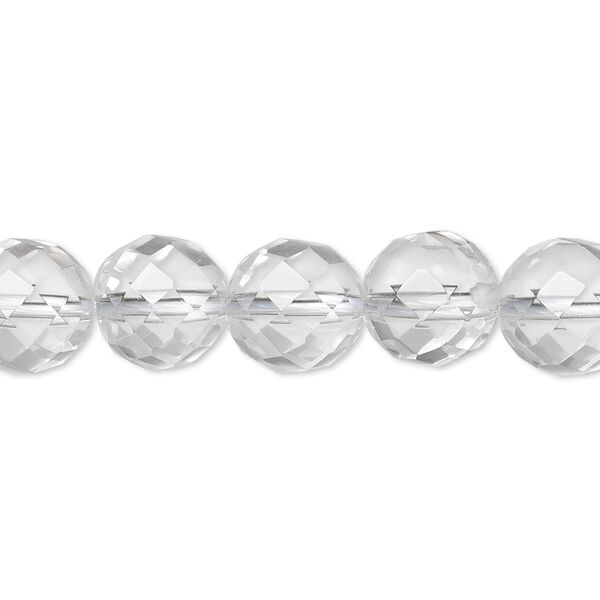 Quartz crystal 1pkg1, tumbled faceted round bead natural 8 inch 10mm image number 0
