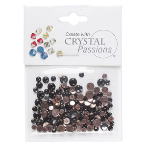 Flat back mix 1pkg144 jet and crystal silver night foil back, Crystal Passions&reg; rhinestone 3.00-4.80mm hotfix round SS12 / SS16 / SS20