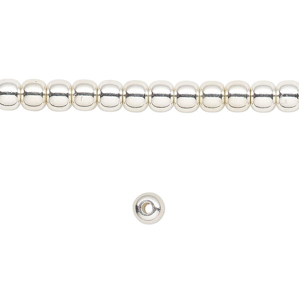 Bead, silver-finished brass, 4mm round. Sold per 8-inch strand. image number 0