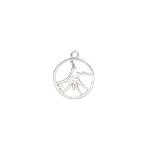 Charm Amoracast® 1pkg1 sterling silver, 12mm 2-sided cutout volcano round
