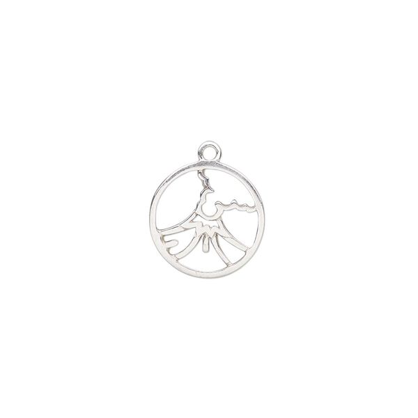 Charm Amoracast® 1pkg1 sterling silver, 12mm 2-sided cutout volcano round image number 0