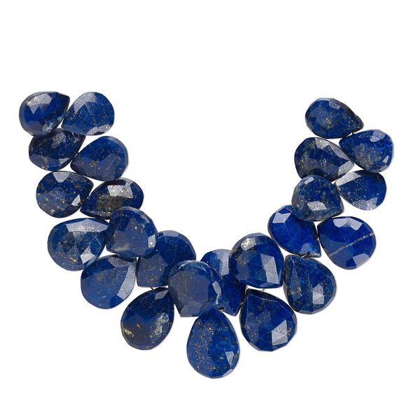 Lapis lazuli 1pkg1, hand-cut top-drilled faceted teardrop bead natural 4 inch graduated 10x8mm-12x10mm image number 0