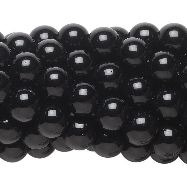 Bead, black obsidian (natural), 8mm round, C grade, Mohs hardness 5 to 5-1/2. Sold per pkg of (10) 15-1/2" to 16" strands. image number 0