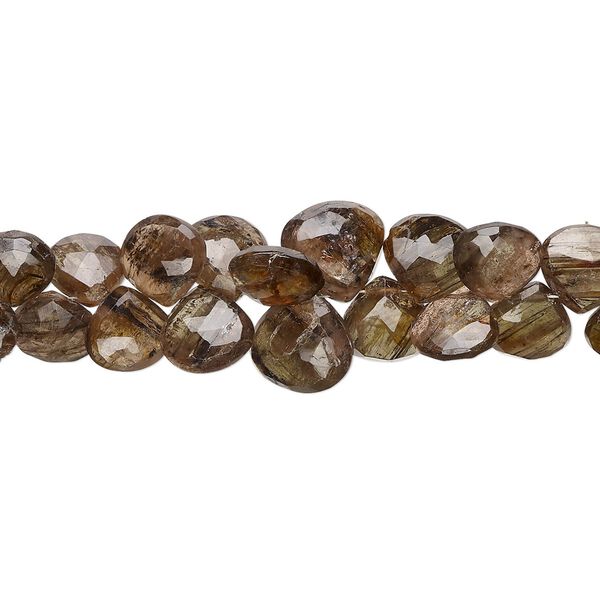 Andalusite 1pkg1, hand-cut top-drilled faceted puffed teardrop bead natural 8 inch graduated 7-13mm image number 0