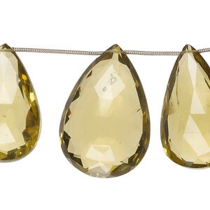 Golden quartz 1pkg9, hand-cut top-drilled faceted puffed teardrop bead 29x17mm-38x25mm