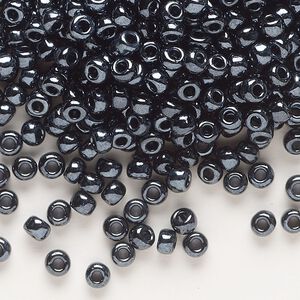 Seed bead, Dyna-Mites™, glass, opaque iris silver, #6 round. Sold per 40-gram pkg.