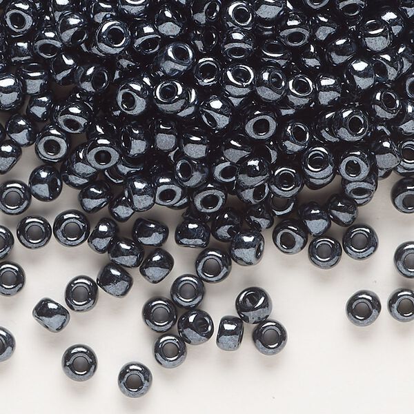 Seed bead, Dyna-Mites™, glass, opaque iris silver, #6 round. Sold per 40-gram pkg. image number 0