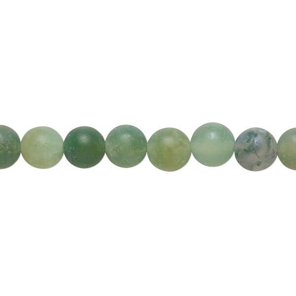 Bead, moss agate (natural), matte, 6mm round, B grade, Mohs hardness 6-1/2 to 7. Sold per 8-inch strand, approximately 30 beads. image number 0