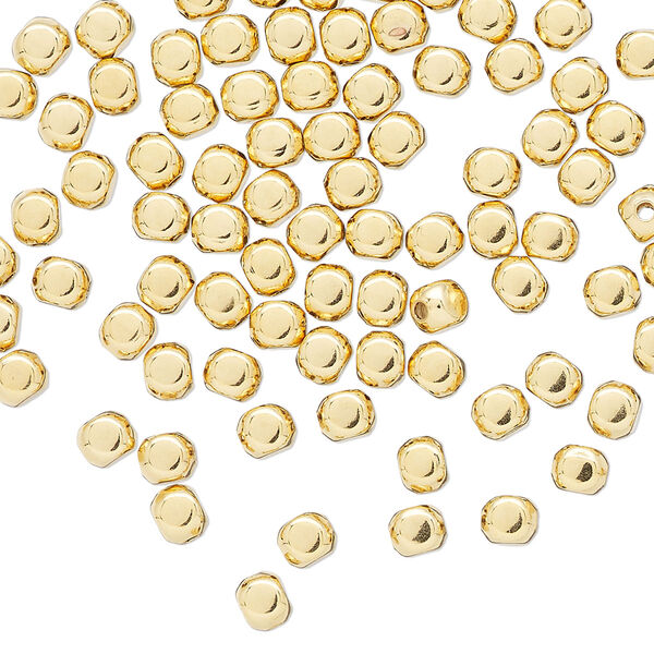 Bead, gold-plated brass, 4x3mm rounded rectangle. Sold per pkg of 100. image number 0