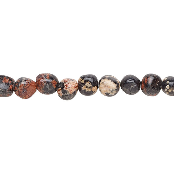 Bead, red snowflake jasper (natural), small pebble, Mohs hardness 6-1/2 to 7. Sold per 8-inch strand, approximately 30 beads. image number 0