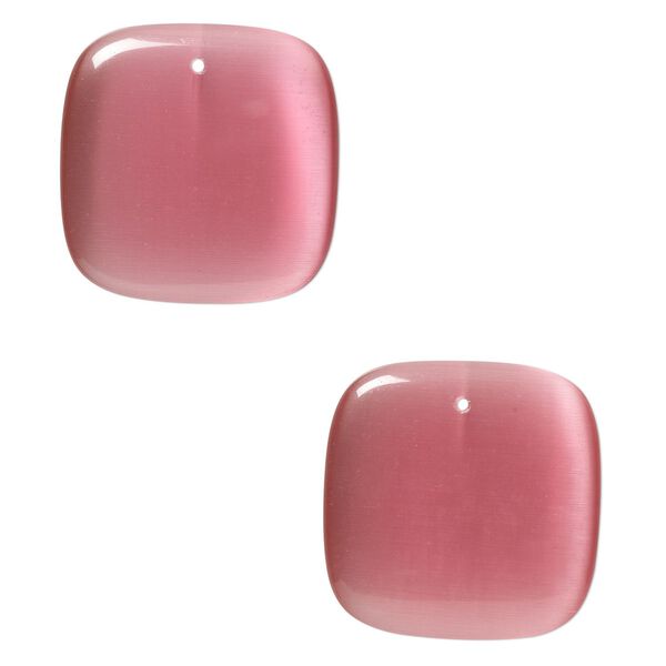 Focal, cat's eye glass (fiber optic glass), dark pink, 34mm top-drilled square. Sold per pkg of 2. image number 0