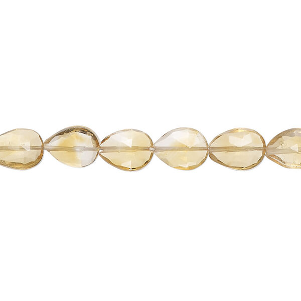 Bead, citrine (heated), light to medium, 7x5mm-9x6mm hand-cut faceted puffed teardrop, B+ grade, Mohs hardness 7. Sold per 8-inch strand, approximately 25 beads. image number 0