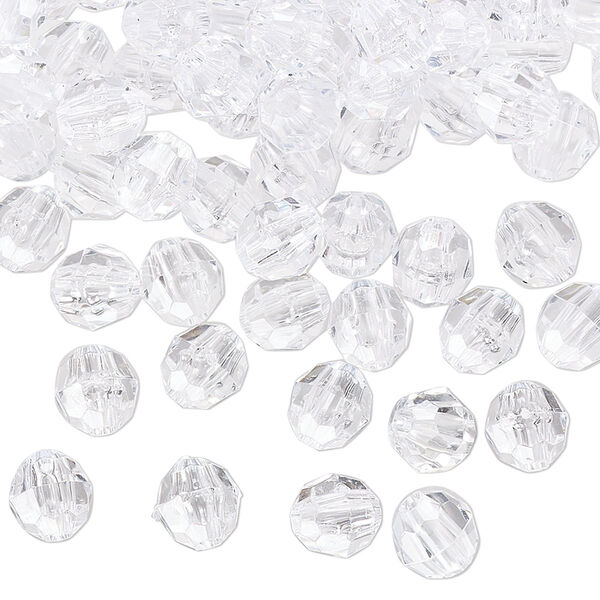 Bead, acrylic, transparent clear, 6mm faceted round. Sold per 100-gram pkg image number 0