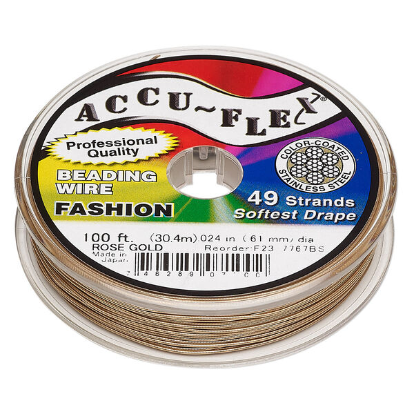 Beading wire, Accu-Flex®, nylon and stainless steel, rose gold, 49 strand, 0.024-inch diameter. Sold per 100-foot spool. image number 0