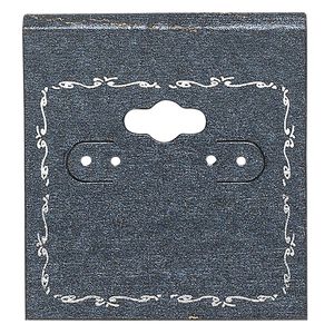 Earring card, PVC plastic and paper, opaque black and silver, 2x2 inch square with scroll design. Sold per pkg of 100.