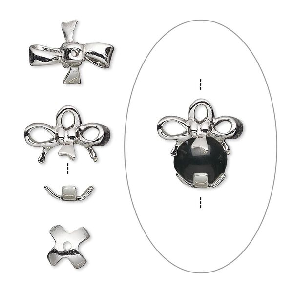 Bead cap, antique silver-plated bronze, 15x13mm with 13x9mm bow and 7.5x7.5mm bottom cap, fits 6-8mm bead. Sold per 2-piece set. image number 0