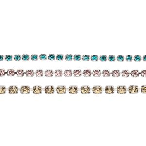 Cupchain, Vintage Crystal™, imitation rhodium-plated brass, mixed colors, 2mm-3.3mm round. Sold per 1-meter section.