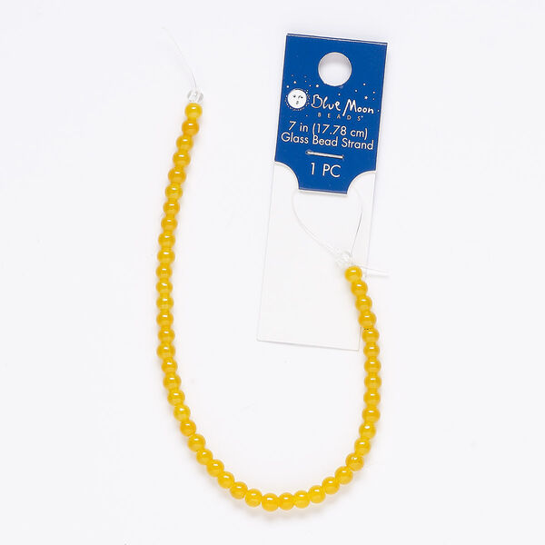 Bead, glass, translucent yellow, 4mm round with 0.6mm hole. Sold per 7-inch strand. image number 0