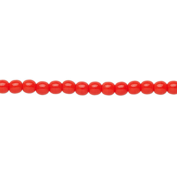 Bead, Czech glass druk, opaque orange, 4mm round. Sold per 15-1/2" to 16" strand. image number 0