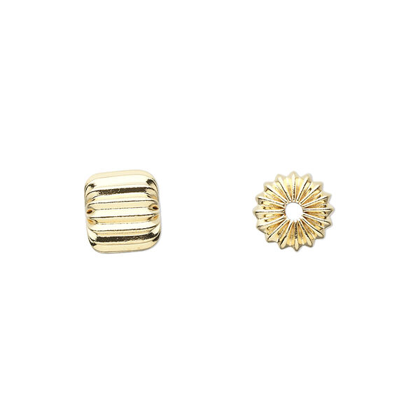 Bead, gold-plated brass, 9x8mm fluted cylinder. Sold per pkg of 20. image number 0