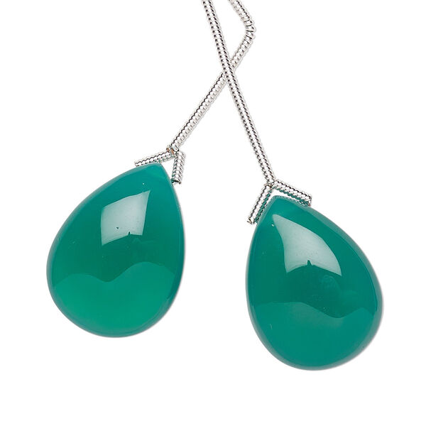 Bead, green onyx (dyed), 20x15mm hand-cut top-drilled teardrop, B grade, Mohs hardness 6-1/2 to 7. Sold per pkg of 2 beads. image number 0