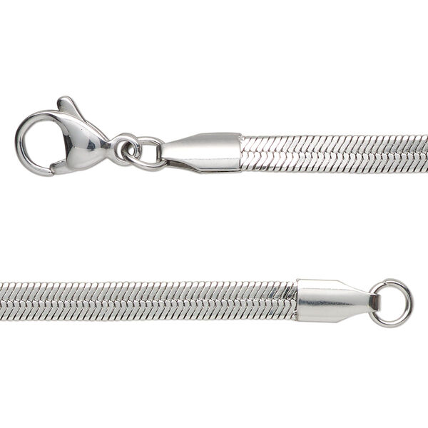 Chain, stainless steel, 4mm herringbone, 24 inches with lobster claw clasp. Sold individually. image number 0