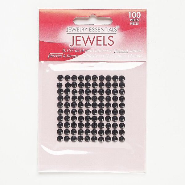Flat back, self-adhesive acrylic, black, 3.8-4mm faceted round, SS16. Sold per pkg of 100. image number 0