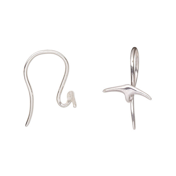 Ear wire, Amoracast®, sterling silver, 13mm fishhook with whale tail and open loop, 20 gauge. Sold per pair. image number 0