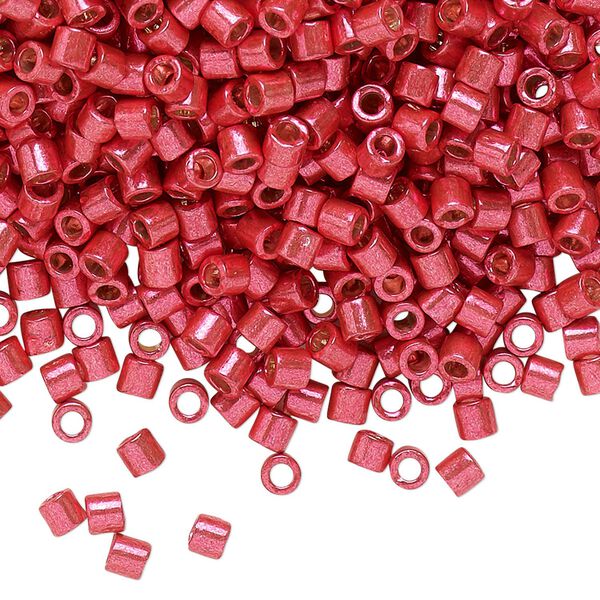 Seed bead, Delica®, glass, pkg/7.5g, #8 round, Duracoat® opaque galvanized light cranberry (DBL-1841). image number 0