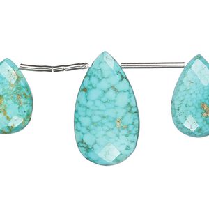 Imperial crown turquoise 1pkg5, hand-cut top-drilled faceted puffed teardrop bead natural 15x11mm-19x13mm / 20x13mm-25x14mm