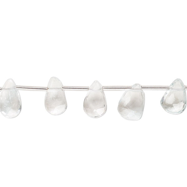 Bead, sky blue topaz (irradiated), light, 8x5mm-11x6mm hand-cut top-drilled faceted puffed teardrop with 0.4-1.4mm hole, C grade, Mohs hardness 8. Sold per pkg of 20. image number 0