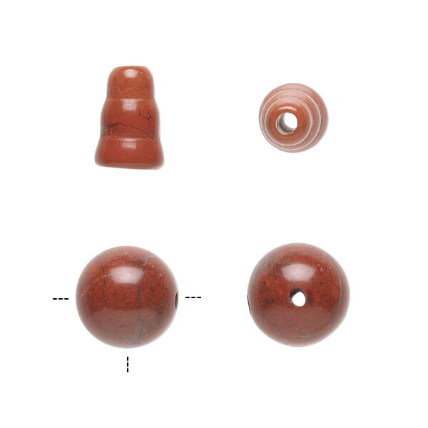 Bead, red jasper (natural), 9x7mm cone and 10mm T-drilled round, B grade, Mohs hardness 6-1/2 to 7. Sold per pkg of (2) 2-piece sets. image number 0