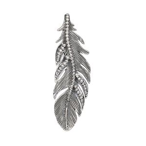 Focal, antiqued sterling silver, 35x11mm left- and right-facing single-sided beaded textured feather. Sold per pair.