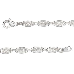 Chain 1pkg1 silver-plated "pewter" (zinc alloy) filigree, 4mm, 16 inch