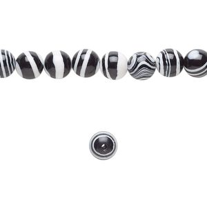 Bead, resin, black and white, 6mm round. Sold per 15-1/2" to 16" strand.