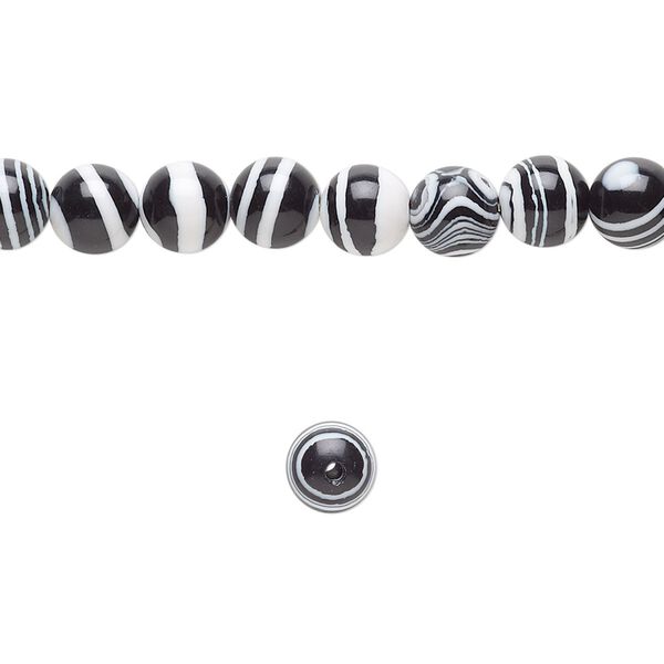 Bead, resin, black and white, 6mm round. Sold per 15-1/2" to 16" strand. image number 0