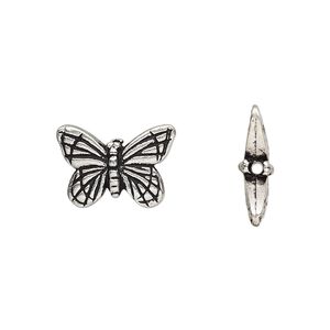 Bead, TierraCast®, antique silver-plated pewter (tin-based alloy), 16x11mm double-sided butterfly. Sold per pkg of 20.