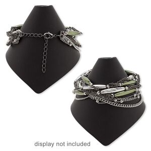 Bracelet, gunmetal- / imitation rhodium-finished steel / copper / gunmetal- / imitation rhodium-coated plastic / gunmetal-coated acrylic, 6-1/2 inches with 2-1/2 inch extender chain and lobster claw clasp. Sold individually.