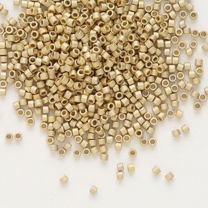 Seed bead, Delica®, glass, pkg/250g, #11 round, opaque matte 24Kt light gold-plated (DB-0334).