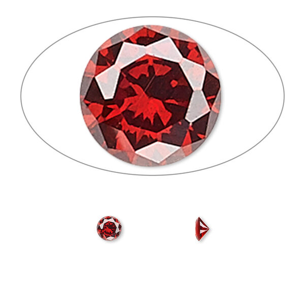 Gem, cubic zirconia, garnet red, 3.5mm faceted round, Mohs hardness 8-1/2. Sold per pkg of 5. image number 0