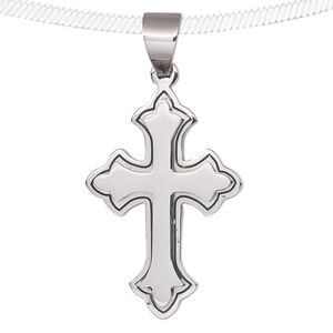 Pendant, stainless steel, 47x29mm open fancy cross. Sold individually.