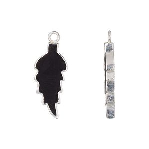 Drop, sterling silver and black onyx (dyed), 23x10mm hand-cut double-sided flat feather, Mohs hardness 6-1/2 to 7. Sold individually.