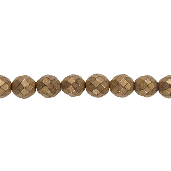 Bead, electroplated Hemalyke™, matte bronze, 6mm faceted round. Sold per 15-1/2" to 16" strand. image number 0