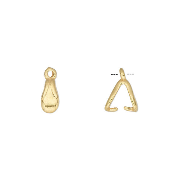 Bail, JBB Findings, ice-pick, gold-plated pewter (tin-based alloy), 8x4mm double-sided teardrop with 6mm grip length. Sold per pkg of 4. image number 0
