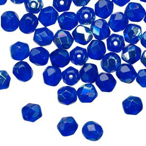 Bead 1pkg60 Czech fire-polished glass, 6mm faceted round, translucent light cobalt AB