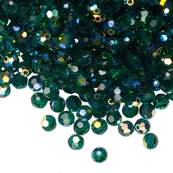 Bead 24pk emerald AB, Preciosa Czech crystal 4mm round image number 0